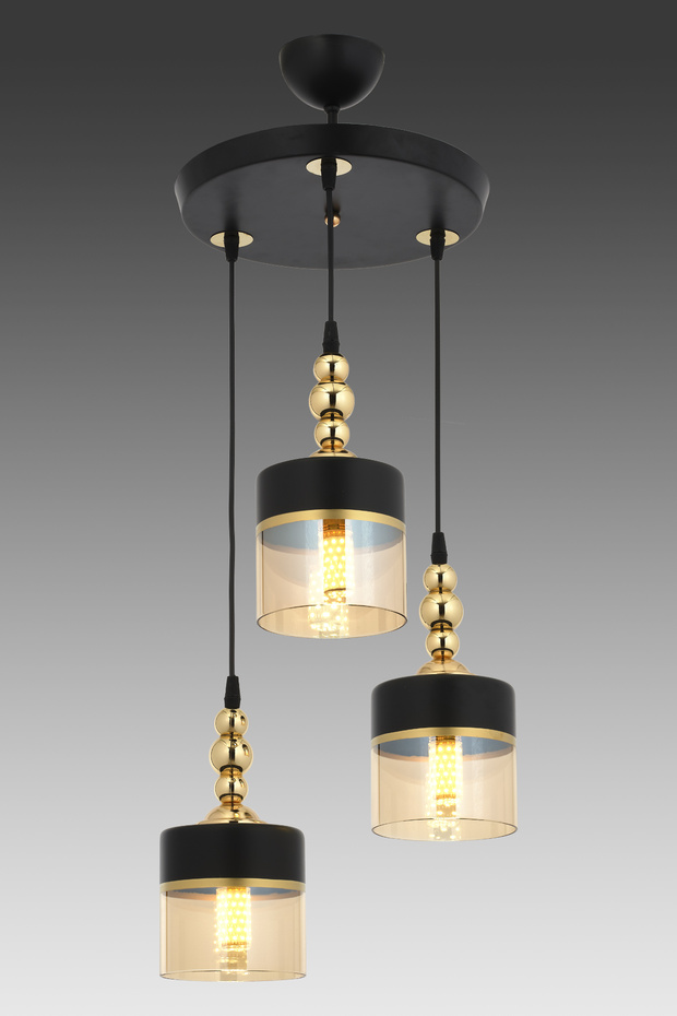 Oslo 3’lü Sarkıt Avize Bal Siyah Camlı Modern Dekoratif Aydınlatma - 5