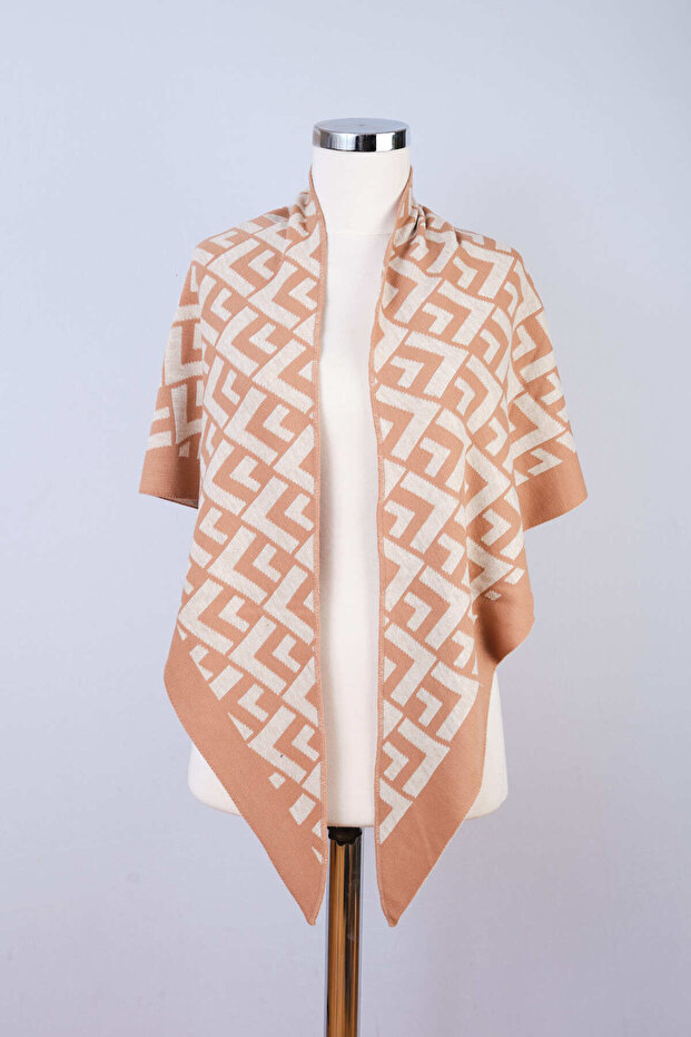 V Patterned Knitwear Triangle Shawl - 3