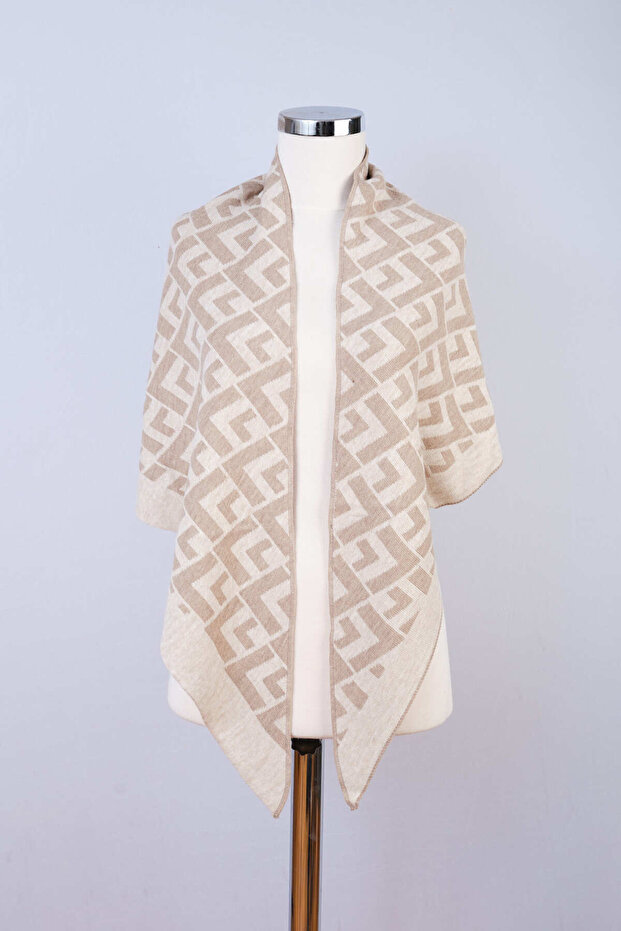 V Patterned Knitwear Triangle Shawl - 4