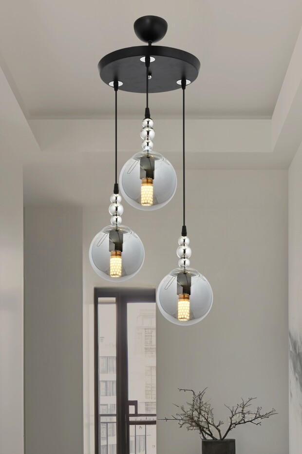 Toros 3’lü Sarkıt Avize Füme Glob Camlı Modern Dekoratif Aydınlatma - 2