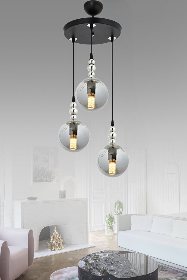 Toros 3’lü Sarkıt Avize Füme Glob Camlı Modern Dekoratif Aydınlatma - 1