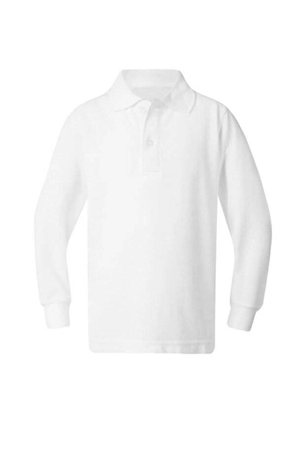 Selindrella Kids Polo Collar Long Sleeve School T-Shirt White