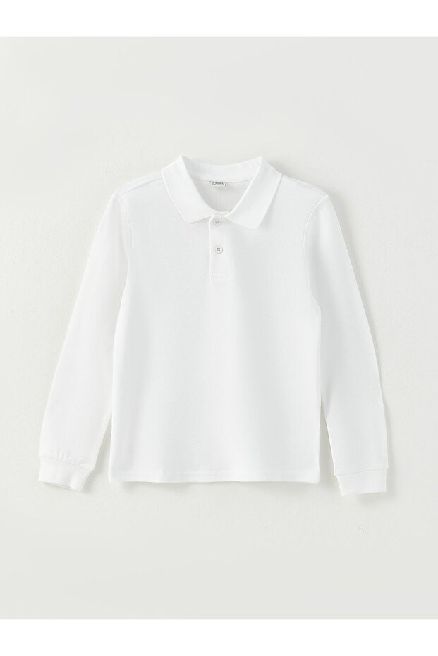 Polo Neck White Long Sleeve T-Shirt