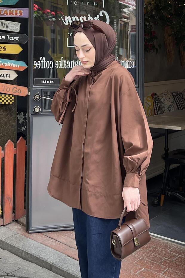 Tunic with Cuff Inserts, Bitter Brown - 2