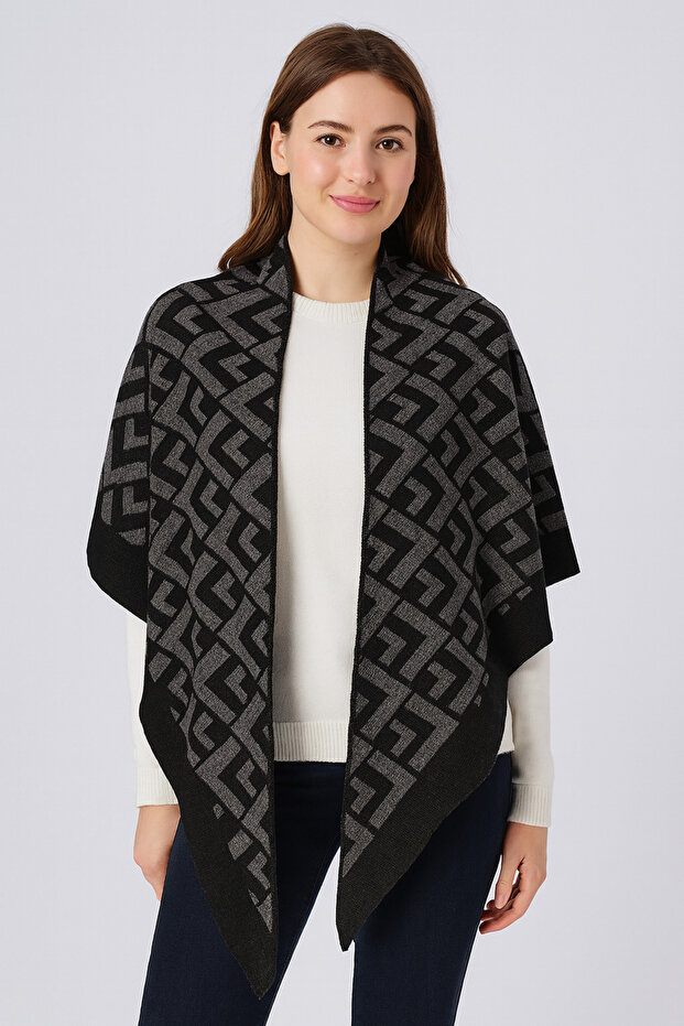 V Patterned Knitwear Triangle Shawl - 1