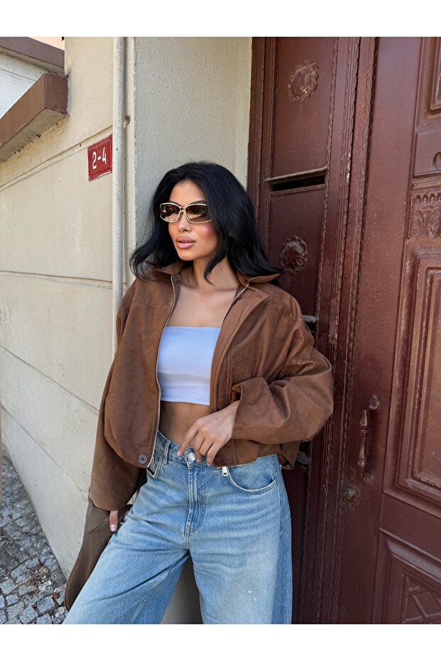 سترة نسائية كبيرة الحجم من جلد الغزال