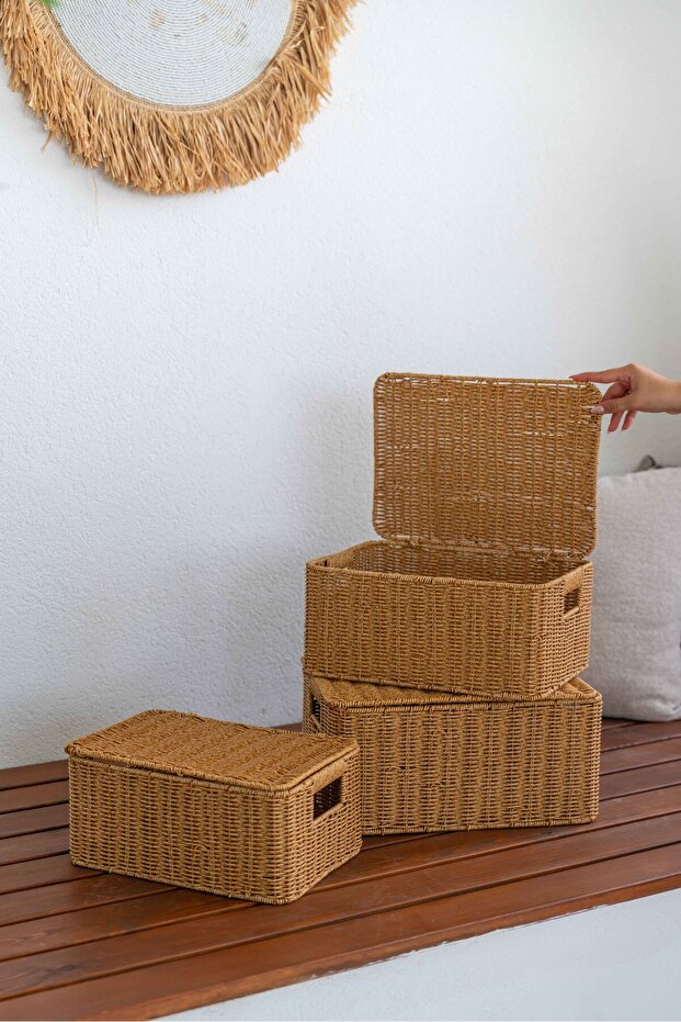 Bamboo/Rattan 3-Piece Multi-Purpose Wicker Organizer/Organizer/Basket/Bathroom Organizer