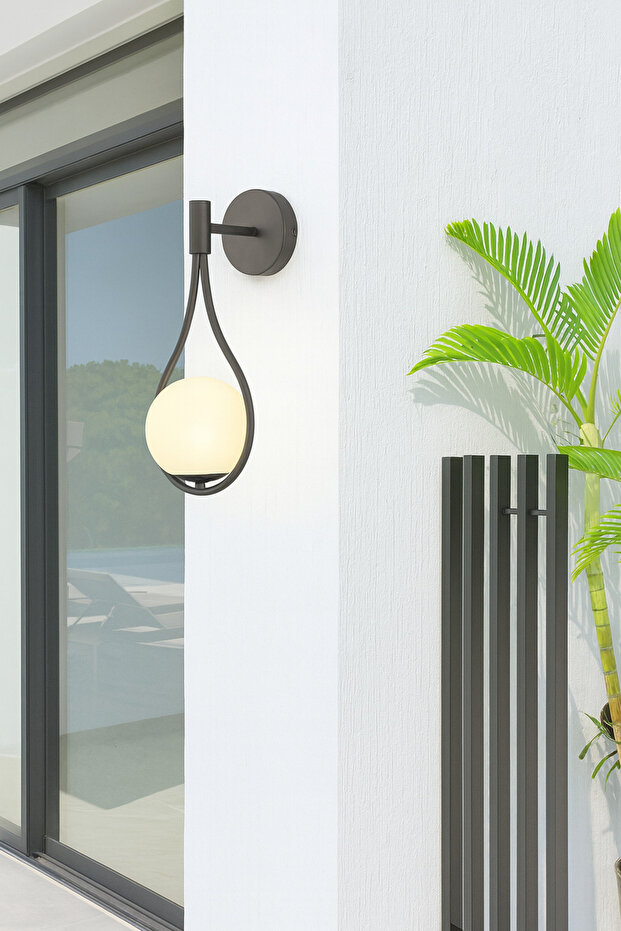 Aydınlatma Kent Aplik (glop Beyaz Camlı) Siyah Duvar Lambası Modern Aplik - 1