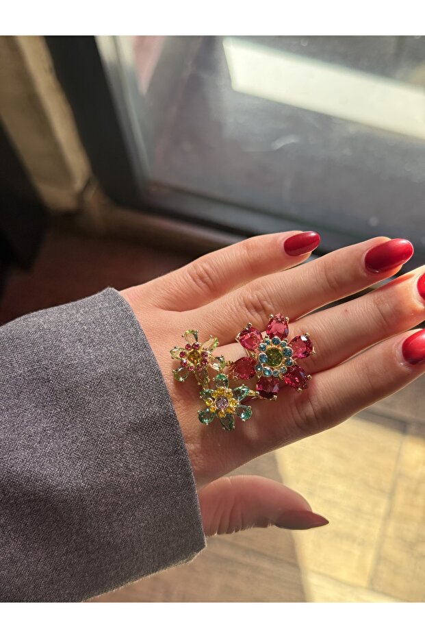 خاتم قابل للتعديل بثلاث زهور - 3