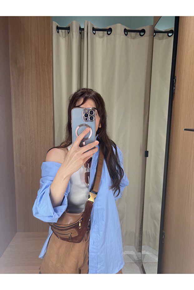 Mavi Poplin Oversize Kadın Gömlek - 4