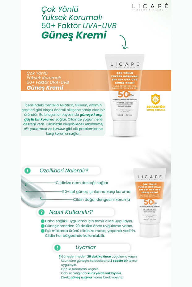 Çok Yönlü Yüksek Korumalı Spf +50 Faktör Uva - Uvb Güneş Kremi 50 ml - 5