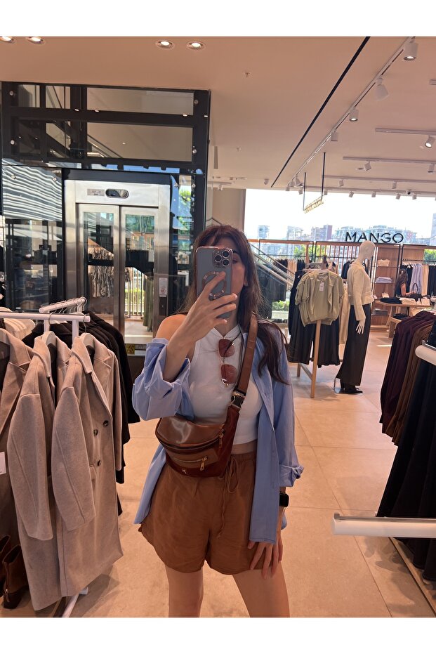 Mavi Poplin Oversize Kadın Gömlek - 1