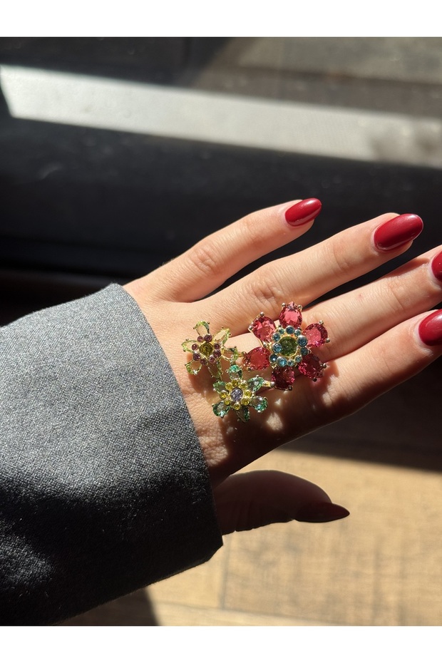 خاتم قابل للتعديل بثلاث زهور - 4