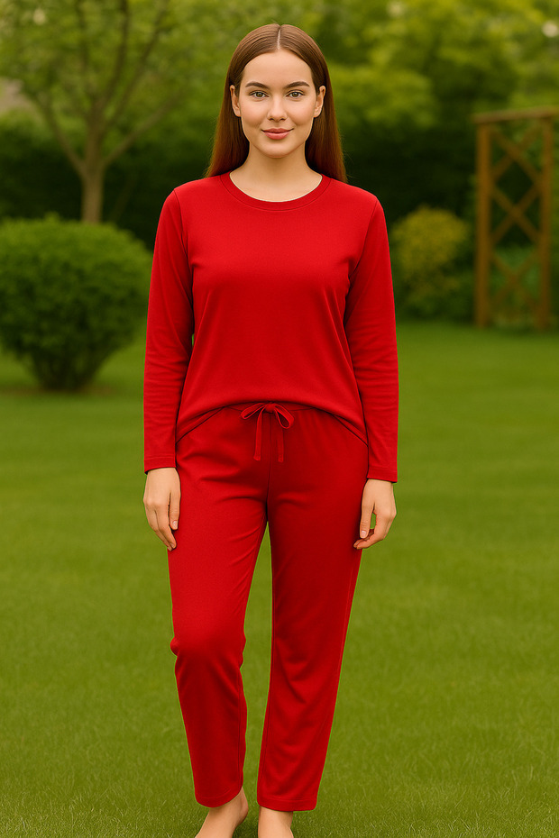 Kırmızı uzun kol Pijama takımı - 5