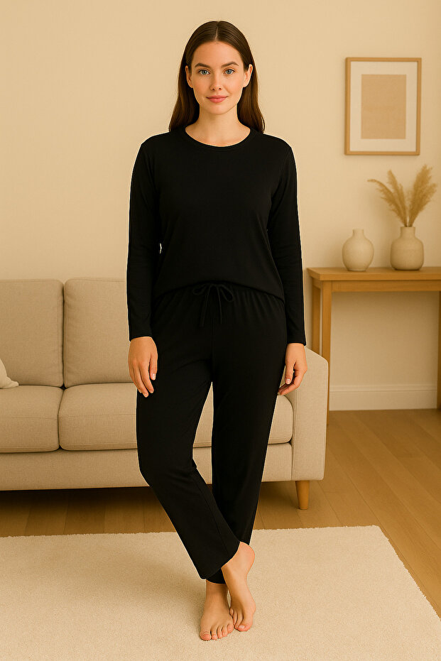 Siyah uzun kol Pijama takımı - 1
