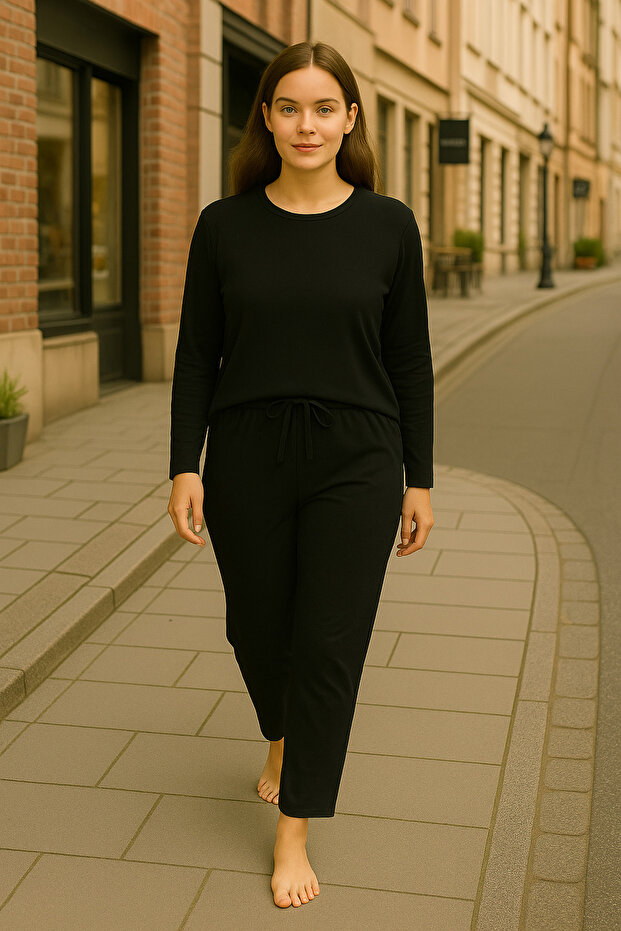 Siyah uzun kol Pijama takımı - 2