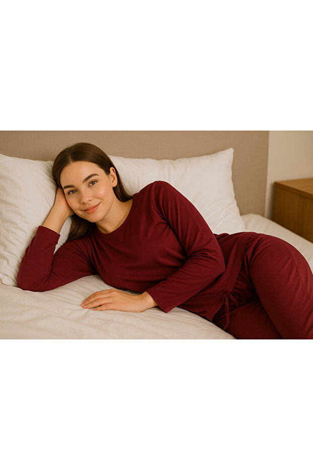 Bordo uzun kol Pijama takımı - 5