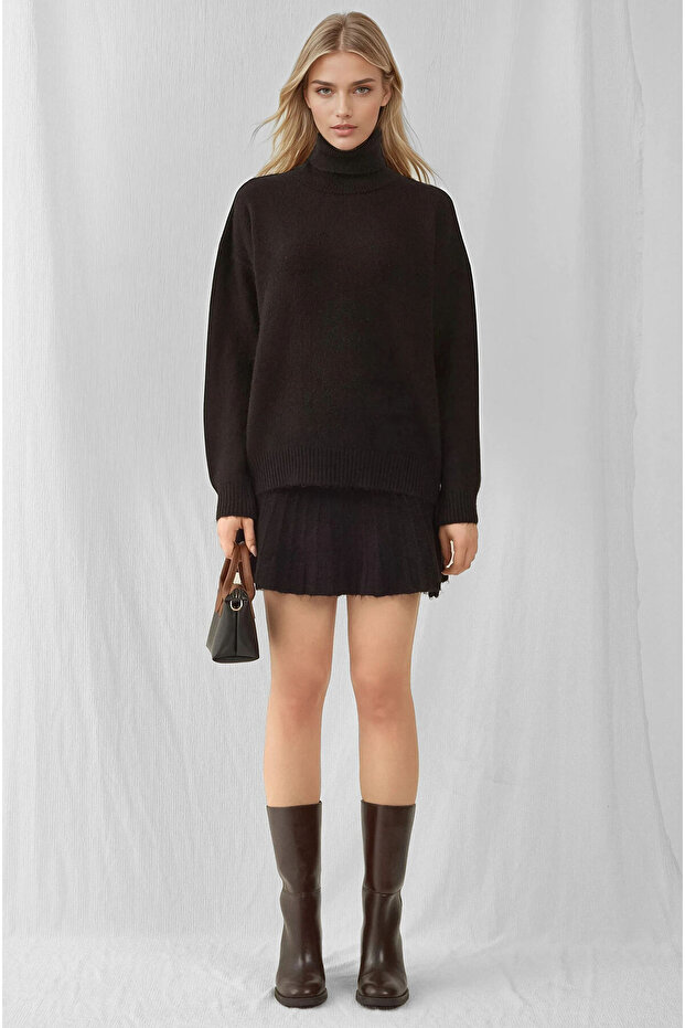 BDART Dokulu Oversize Yüksek Yaka Örme Takım - 8