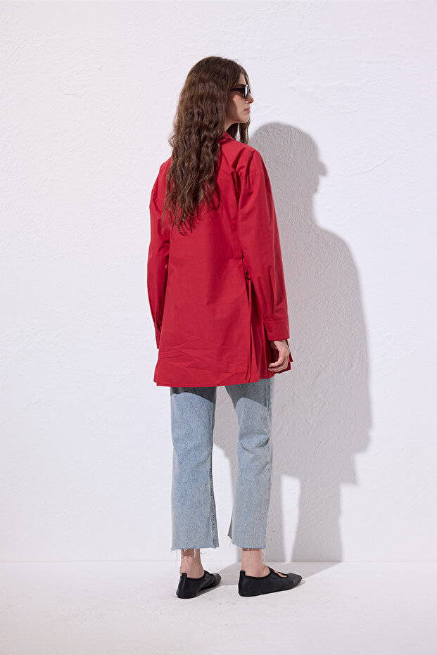 BAĞLAMA DETAYLI GÖMLEK KIRMIZI - 4