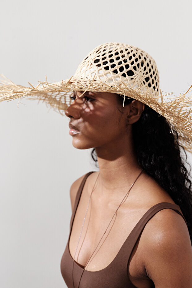 DESENLİ HASIR ŞAPKA BEJ - 2