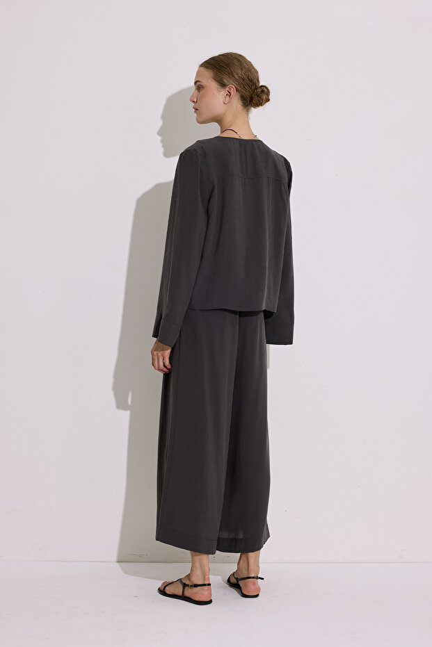 MODAL GENİŞ KOLLU BLUZ ANTRASİT - 6