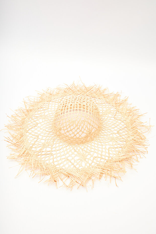 DESENLİ HASIR ŞAPKA BEJ - 3