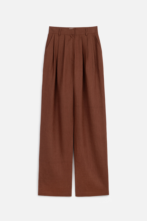 KETEN PİLELİ GENİŞ PANTOLON BAKIR - 2