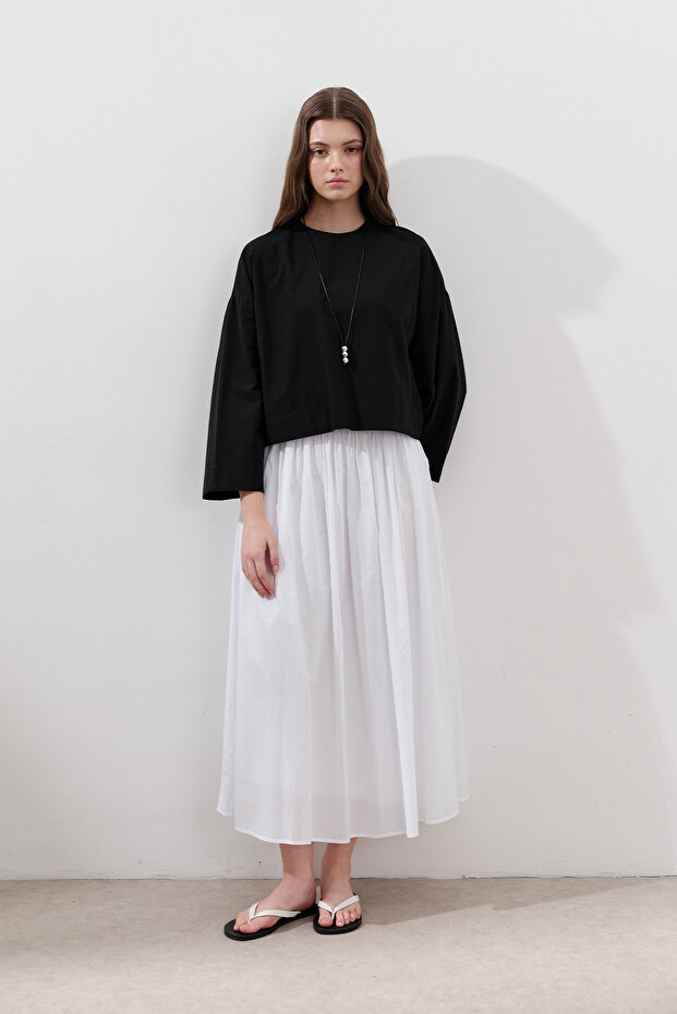 BAĞLAMA DETAYLI GENİŞ ETEK EKRU - 3