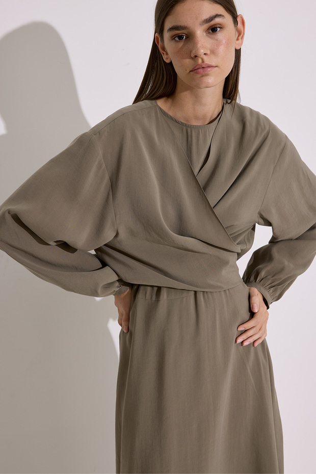 MODAL UZUN KOL ANVELOP ELBİSE HAKİ - 2