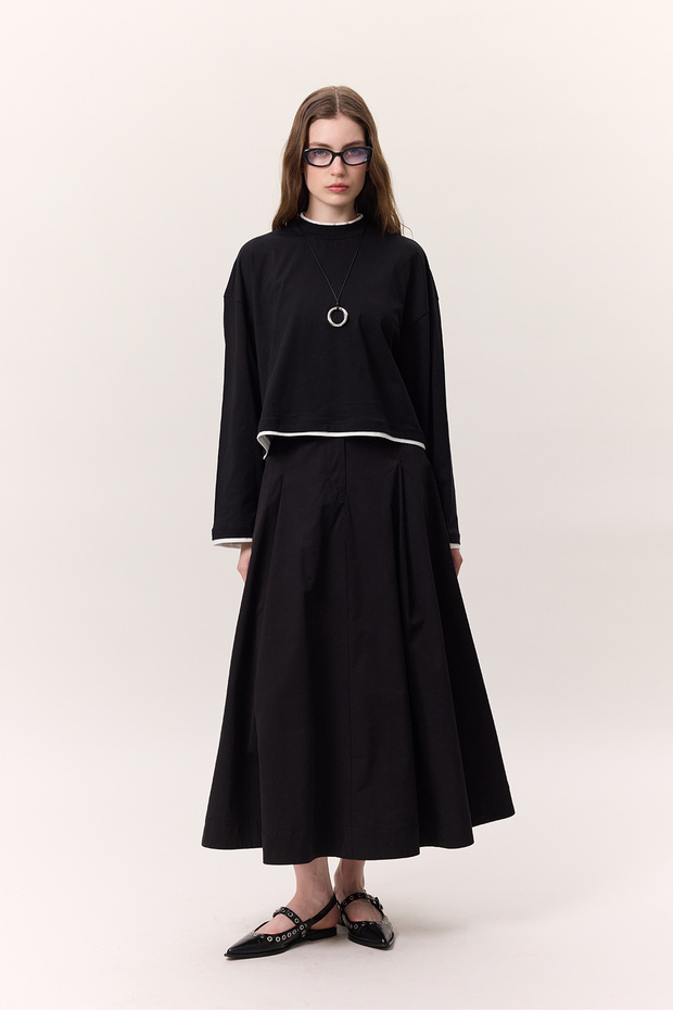 SZEROKA SPÓDNICA Z KIESZENIAMI, CZARNA - 4