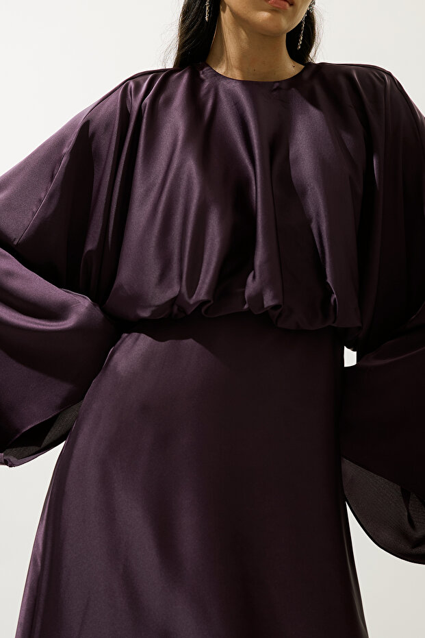 Rochie de seară ADELE SATIN ROCHIE PURPLE - 4