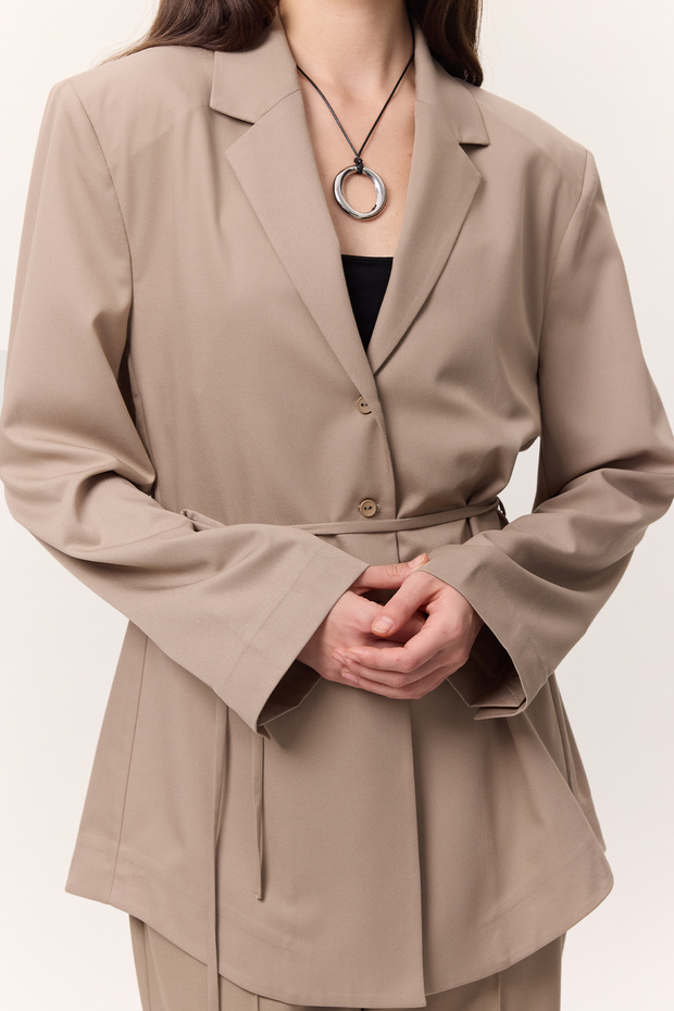 KEMERLİ DÜĞMELİ BLAZER CEKET CAMEL - 2