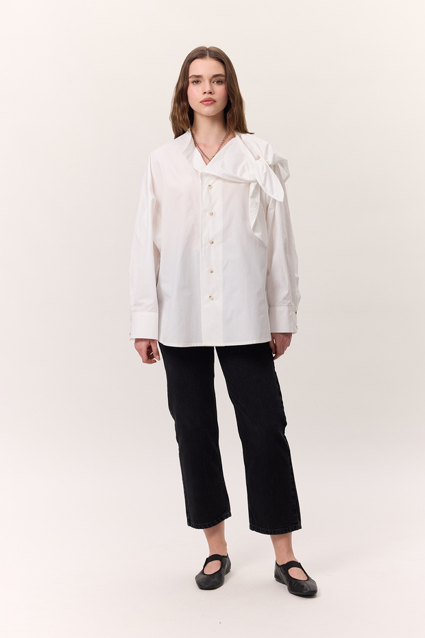 Chemise Ecru Detailed Design Tied - 3