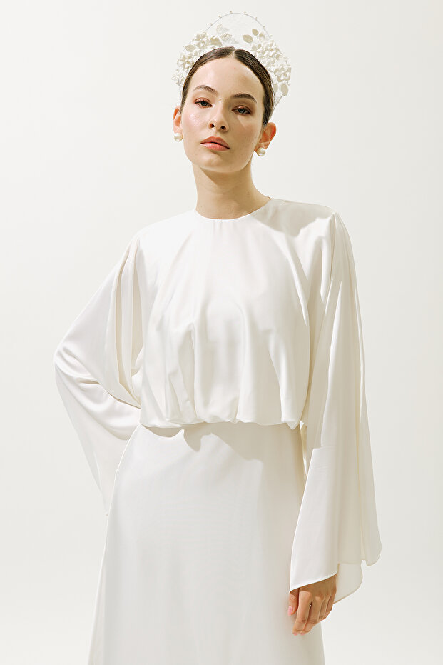 ADELE SATEN ABİYE ELBİSE EKRU - 2