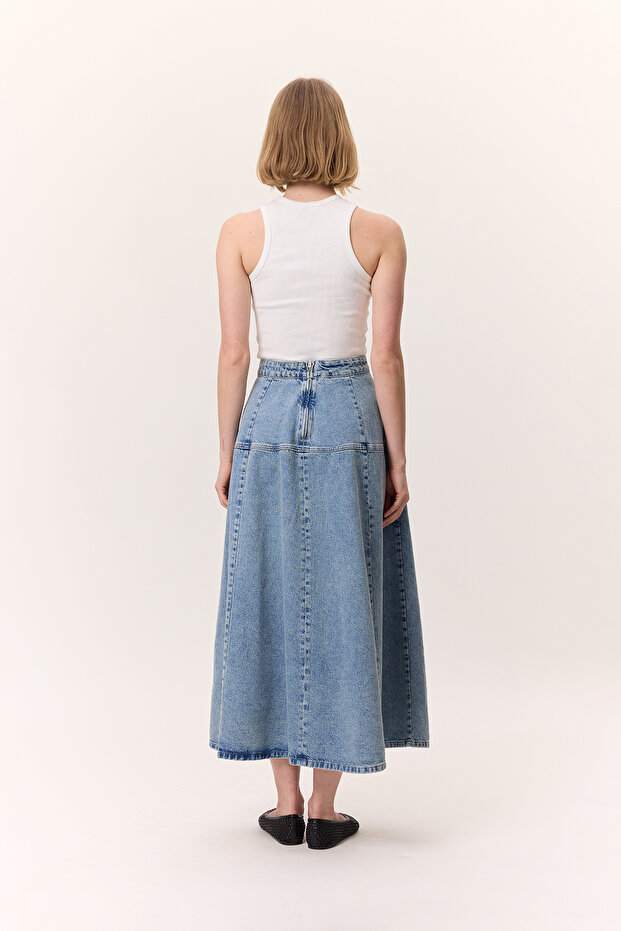 ŠIROKÁ DŽÍNOVÁ SUKNĚ MODRÁ - 8