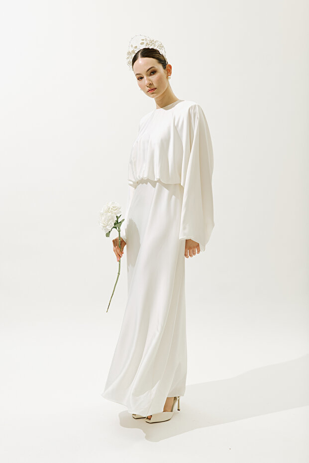 ADELE SATEN ABİYE ELBİSE EKRU - 3