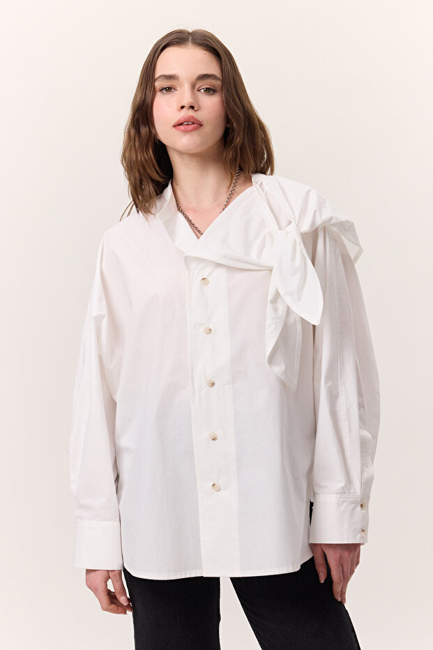 Chemise Ecru Detailed Design Tied - 5