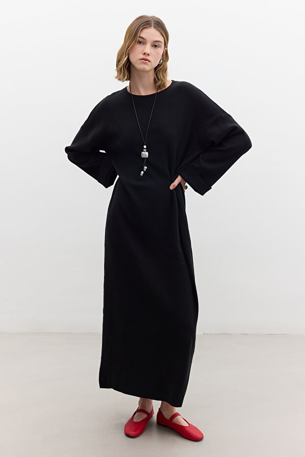 TRİKO BAĞLAMALI ELBİSE SİYAH - 2