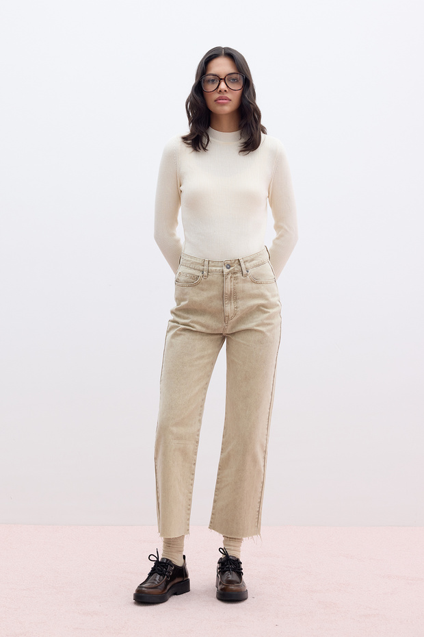 STRAIGHT YÜKSEK BEL DENİM PANTOLON CAMEL - 5