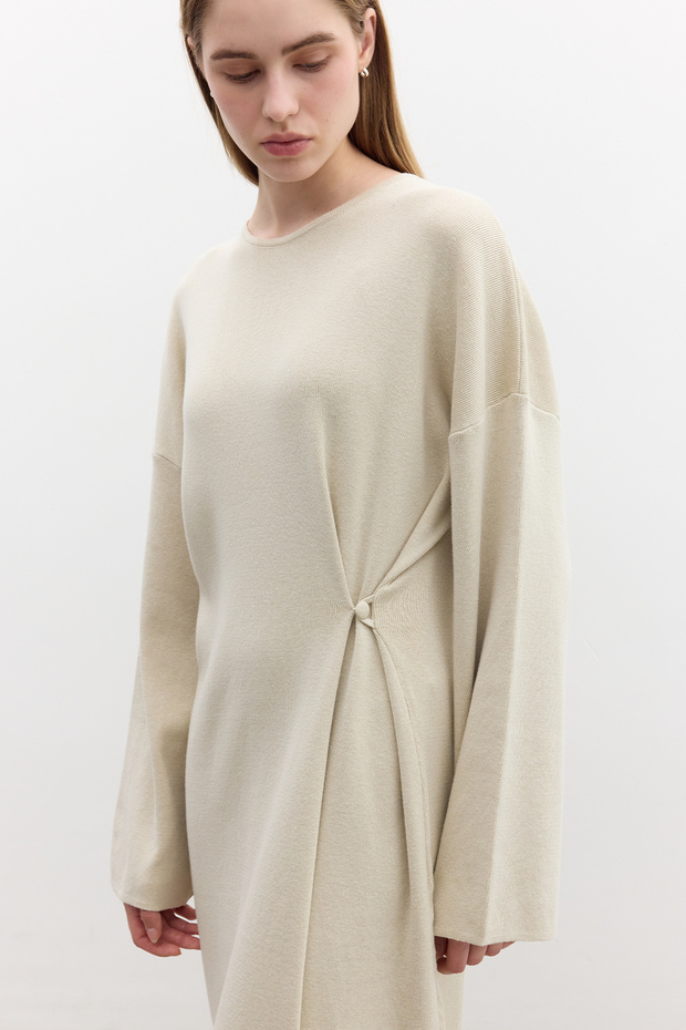 TRİKO BAĞLAMALI ELBİSE BEJ - 6