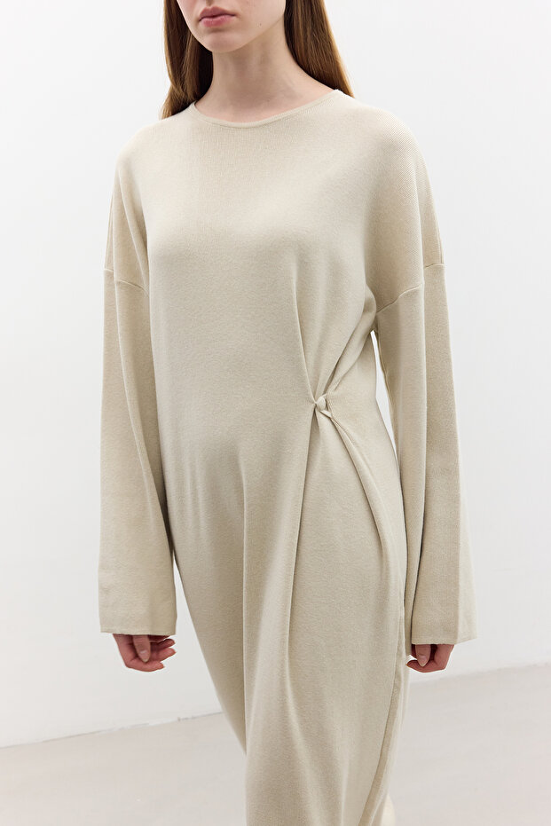 TRİKO BAĞLAMALI ELBİSE BEJ - 7