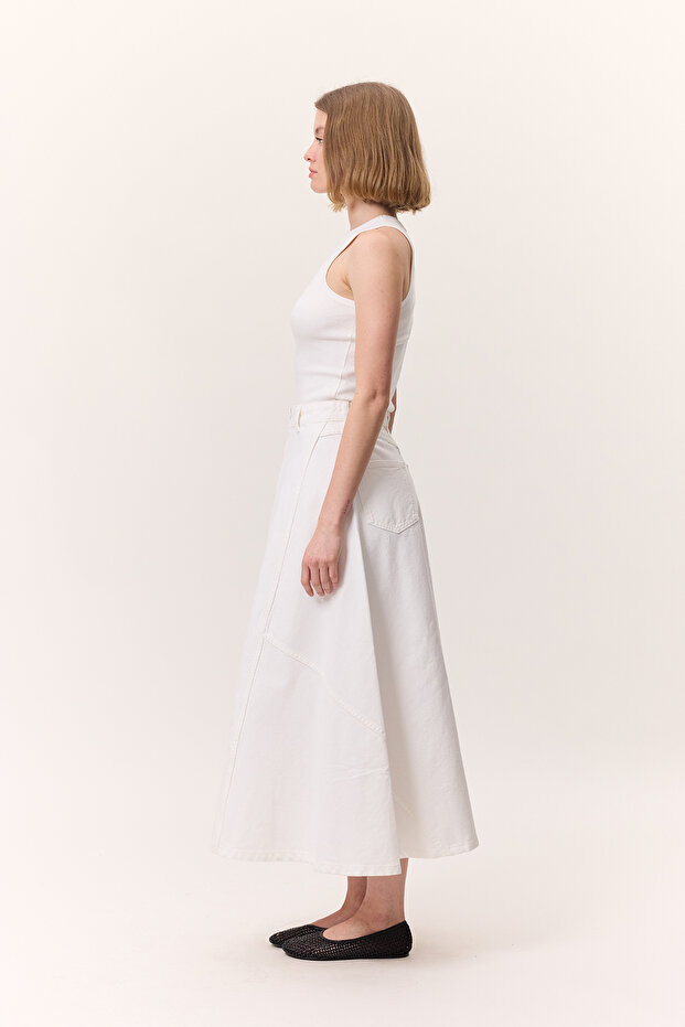 VOLANLI DENİM ETEK EKRU - 2