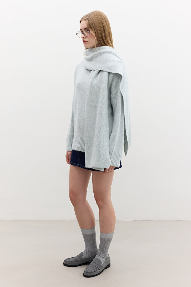 OVERSIZE YUMUŞAK KAZAK MAVİ - 4