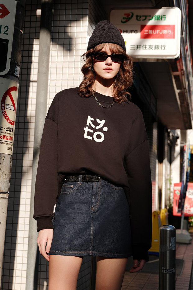 BASKI DETAYLI OVERSIZE SWEATSHIRT SİYAH - 1