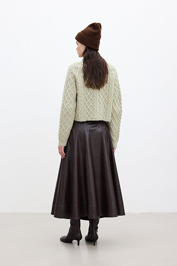 Bitterbrauner, weit geschnittener Lederrock - 6