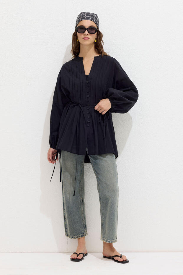 Fekete Voile tunika - bordás részletekkel - 3