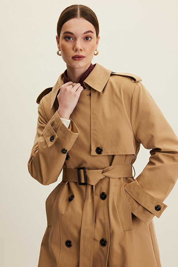 ANIKA KRUVAZE KEMERLİ TRENÇKOT CAMEL - 4