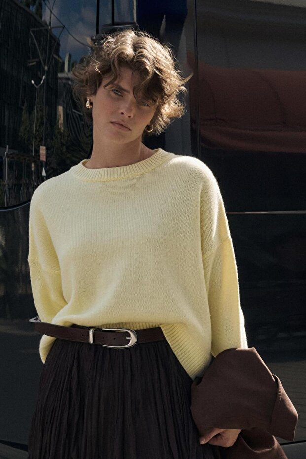 Basic Triko Kazak Sarı - 1