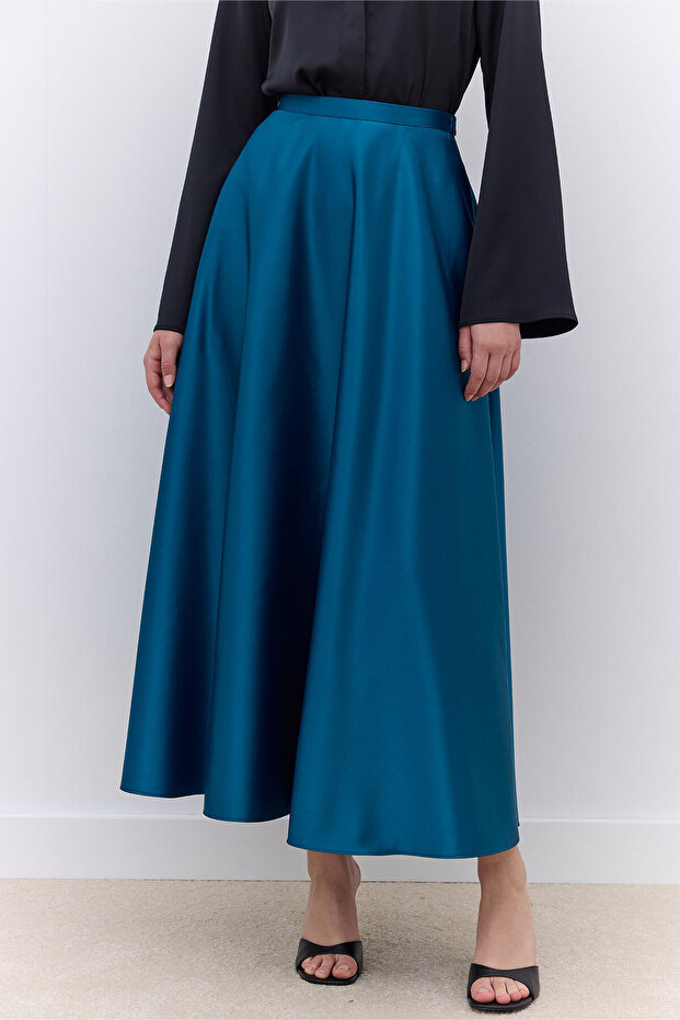 Zelená saténová sukně k večerním šatům - 3