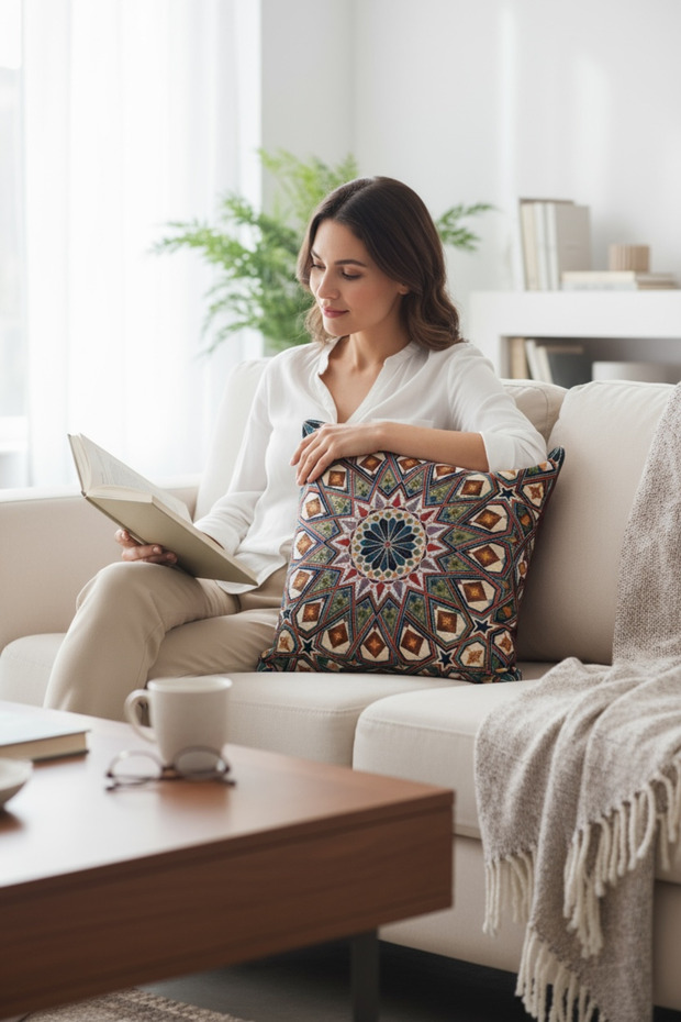 Jacquard Tapestry Panel Woven Green Mandala Decorative Throw Pillow / Pillowcase